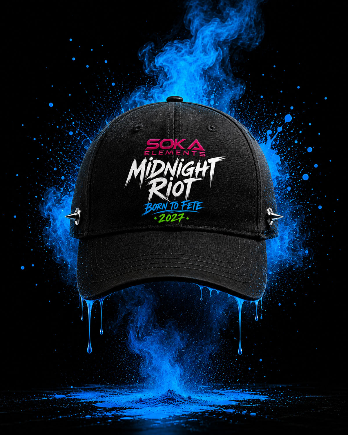Riot Cap 03, black cap with chrome spike detail